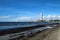 A sandy beach in MalmÃ¶ in Sweden with the rotten smelly seaweeds