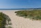 Sandy beach Par Cornwall England near St Austell and Polkerris with blue sea and sky