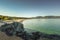 A sandy beach on a quiet early morning.