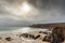 Sandy beach and rocks of Brittany in winter.