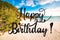 Sandy Beach, Sardinia, Beautiful Landscape, Text Happy Birthday