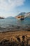 Sandy beach and touristic boats in Turkey