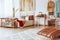 Sandy bedroom with wooden dressing table