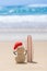 Sandy Christmas Snowman is watching the waves