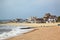 The sandy coast at Cobb harbor. Lyme Regis. West Dorset. England