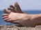 Sandy crazy woman toes on the beach