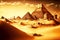 sandy desert with historical monuments and egyptian pyramids of pharaoh
