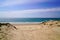 Sandy dunes access to sea beach in Lacanau ocean in France