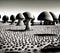 Sandy Field with Mushroom Buildings, Generative AI Illustration