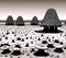 Sandy Field with Mushroom Buildings, Generative AI Illustration