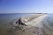 Sandy Kinburn Spit, Ukraine. Beautiful summer landscape - estuary and the Black Sea, background