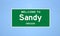 Sandy, Oregon city limit sign. Town sign from the USA.