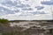 Sandy quarry panorama with clouds top view