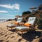 Sandy recliners Chaise lounges on the beach offer restful waterfront relaxation