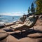 Sandy recliners Chaise lounges on the beach offer restful waterfront relaxation