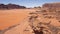 Sandy rocks in the hot desert of Wadi Rum in Jordan