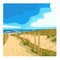 Sandy seashore. Summer vacations. Way to the sea. Vector illustration