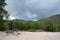 Sandy shore of the Sukhaya - Dry Cove before thunderstorm. Lake Baikal