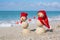 Sandy Snowmen on the Beach. New years holiday in