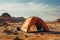 Sandy solitude Camping alone in barren desert, far from civilizations bustle