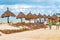 Sandy street and windy cloudy beach sandbank on Holbox Mexico