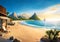 Sandy Sunny Beach relaxing scene cartoon drawing illustration for background or storyboard design summer season