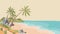 Sandy tropical beach vector flat illustration. Uninhabited desert island with blue sea and white sandy beach.