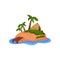 Sandy tropical island with palm tree and straw bungalow vector Illustration on a white background