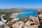 Sandy Vai beach and lagoon with clear blue water at Crete island near Sitia town, Greece