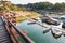 SANG-KA BURI, KANCHANABURI - January 1, 2016 : People are walking on the bridge of the boat ashore.