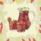 Sangria. Traditional spanish alcohol drink. Hand drawn jug and glass