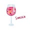 Sangria. Wine glass with red wine and fruit, spanish drink. Vector illustration