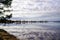 Sanguinet sandy beach water image miror reflection in landes france