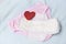 Sanitary napkin or feminine sanitary pad on panties with red heart - Female hygiene means women Period Product absorbent sheets