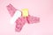 Sanitary napkin with underwear on a pink background, health care, monthly protection, reliable friend