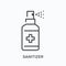 Sanitizing spray flat line icon. Vector outline illustration of hand sanitizer. Disinfectant plastic bottle thin linear