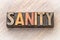 Sanity word abstract in vintage wood type