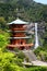 Sanjudo Pagoda and Nachi Falls in Japan