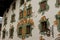 Sankt Johann in Tirol, Tirol/Austria - March 25 2019: Part of the colorful decorated front facade of a hotel