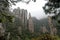 Sanqingshan Mountain in Jiangxi Province, China. Misty mountain scenery with rocky peaks on Mount Sanqing