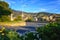 Sanremo or San Remo, Italian Riviera, Liguria, Italy. Sunset landscape, view of the park and city, outdoor travel background