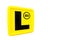 A sans-serif letter `L plate` in yellow color which must be affixed to the front and back of a vehicle in many countries.