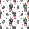 Sansevieria and cactus doodle style seamless pattern