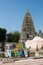 Sanskrit symbols on stone plate near buddhist temple in bodhgaya