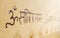 Sanskrit writing with om, aum, ohm symbol on the wall