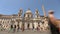 Sant`Agnese in Agone. Tourists near Fountain of the Four Rivers on Piazza Navona in Rome Italy