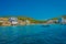 SANT ELM, MAJORCA, SPAIN - AUGUST 18 2017: Unidentified people swimming in the ocean at Sant Elm, in a beautiful blue