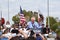 SANTA ANA, CALIFORNIA - 21 FEB 2020: Bernie Sanders Rally. Sanders at the podium surrounded by supporters at an outdoor rally