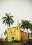 Santa Ana Church built in 1733 sits by historical park in the middle of the city surrounded by palm