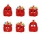 Santa bag Emoji set. Christmas sack with gifts emotion collection. Red sackful of gifts isolated. Good and evil. Cheerful and sad